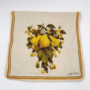 Vintage Luther Travis Signed Linen Tea Towel Yellow Pear Fruit Kitchen 60s 70s